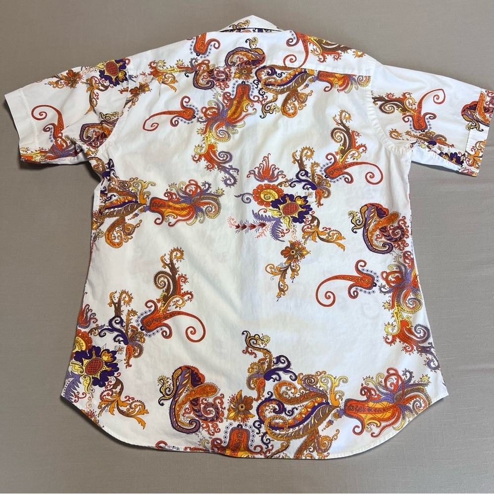 Neiman Marcus Men’s Paisley Print Button-Down Shirt | Medium | Short Sleeve - Picture 11 of 14
